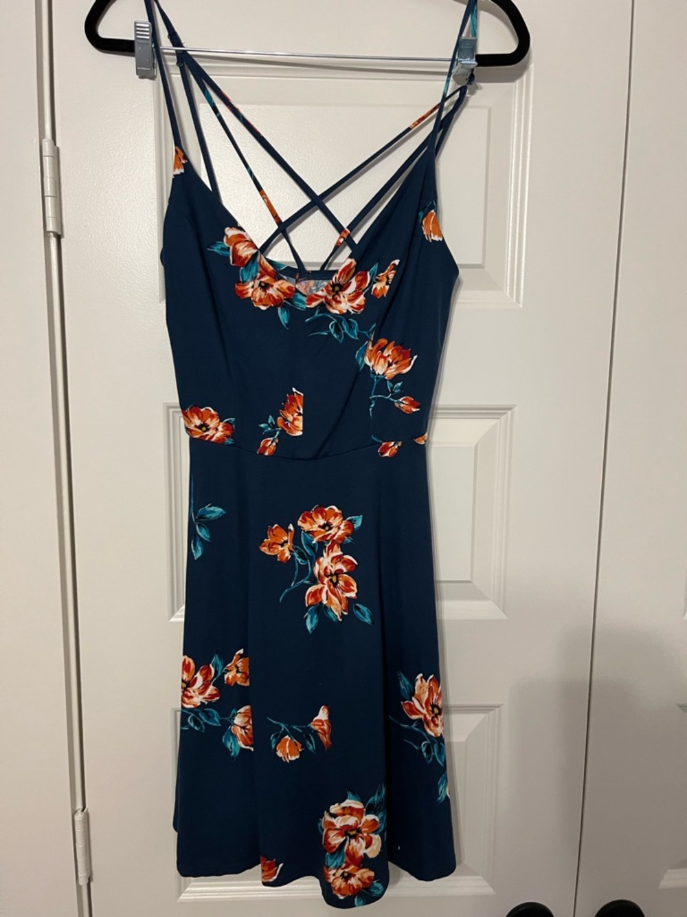 nine britton Teal Floral Mini Dress with Orange Blooms